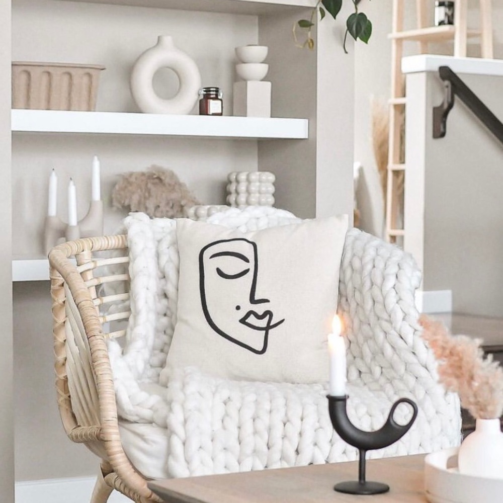 H&M face graphic cushion cover throw pillow